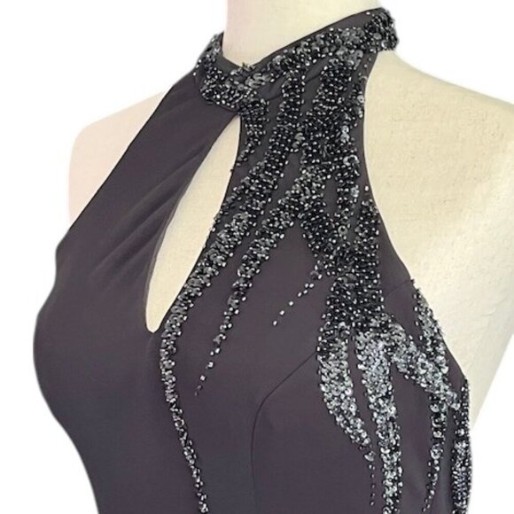 Jovani Sequined Beaded Halter Black Maxi Formal Prom Pageant Gown Dress Sz 6 EUC - Picture 5 of 15